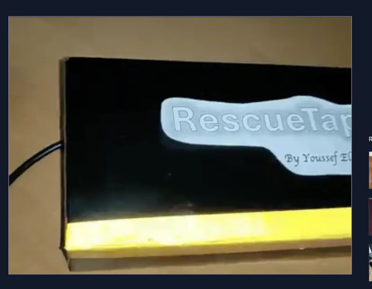 RescueTap wearable enclosure, hand-labelled prototype